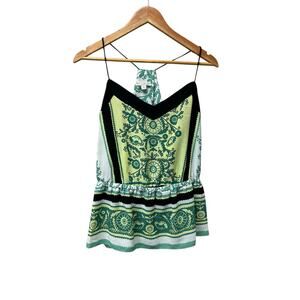 Eva Mendes Green Boho Peplum Tank Top Medium Sleeveless Blouse‎ Summer Festival